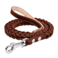 Поводок CoLLaR квадратное плетение, с прошивкой коричневый, кожа (122 см)