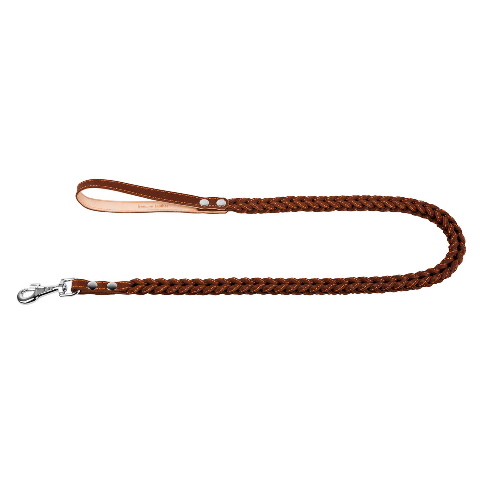 Поводок CoLLaR квадратное плетение, с прошивкой коричневый, кожа (122 см)