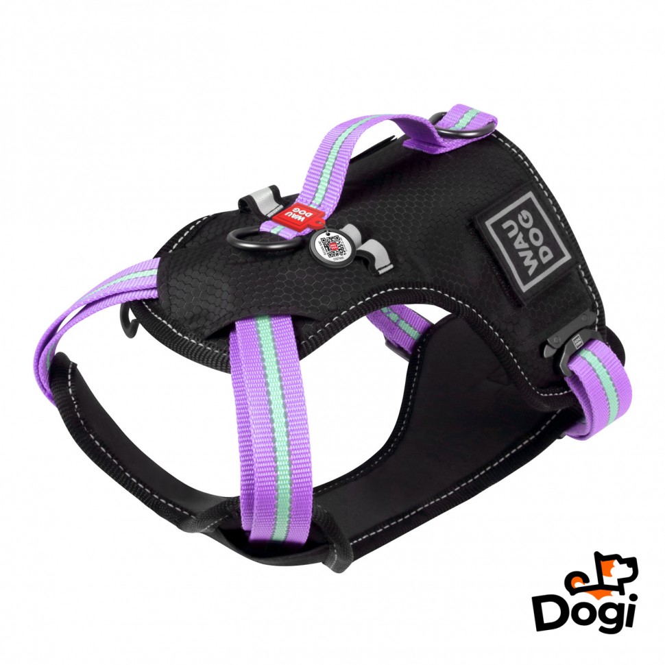 Шлея WAUDOG Nylon с QR паспортом, безопасная, металлическая пряжка-фастекс Фиолетовый, Нейлон, Обхват груди 28-40 см