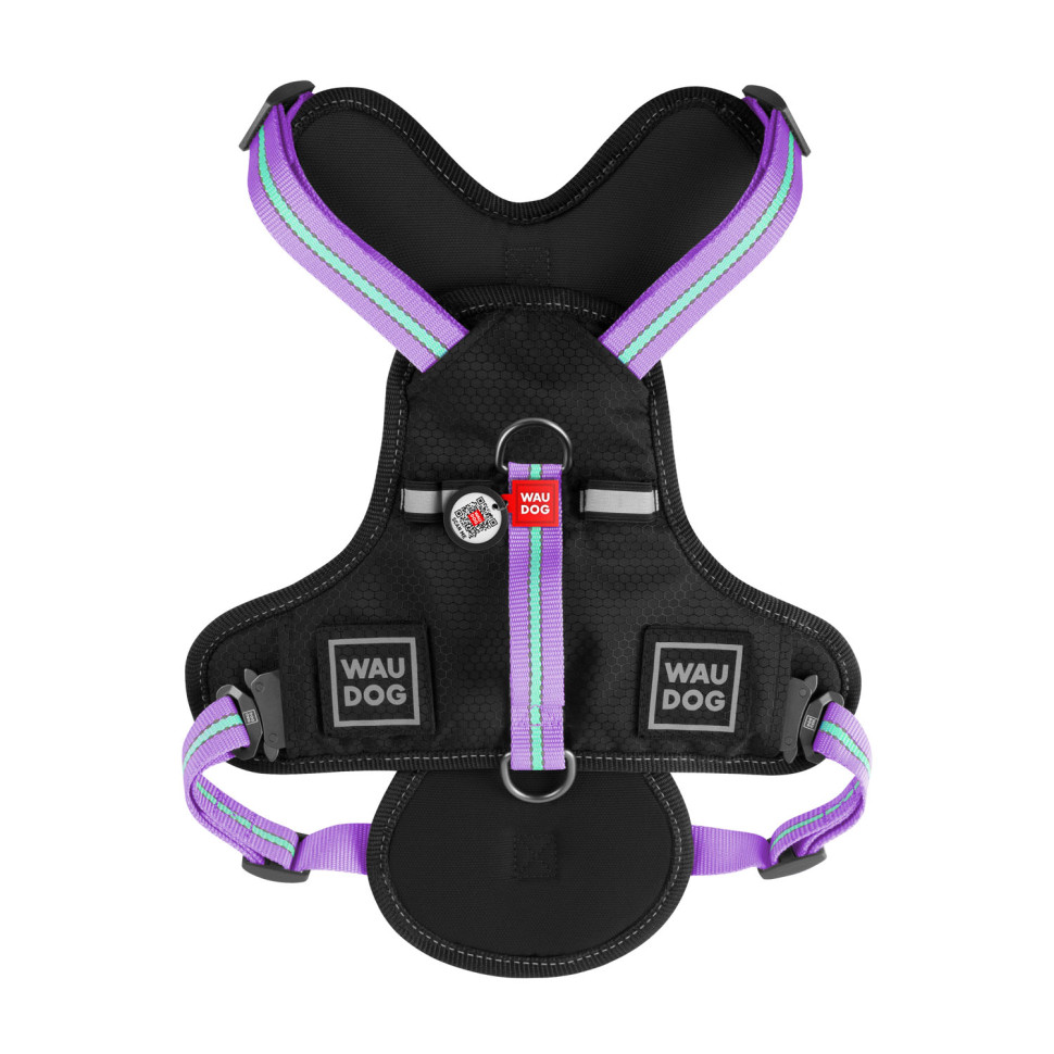Шлея WAUDOG Nylon с QR паспортом, безопасная, металлическая пряжка-фастекс Фиолетовый, Нейлон, Обхват груди 28-40 см