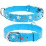 Ошейник WAUDOG Glamour с узором "Звездочка" Голубой, кожа, Размер: S (30-39 см)