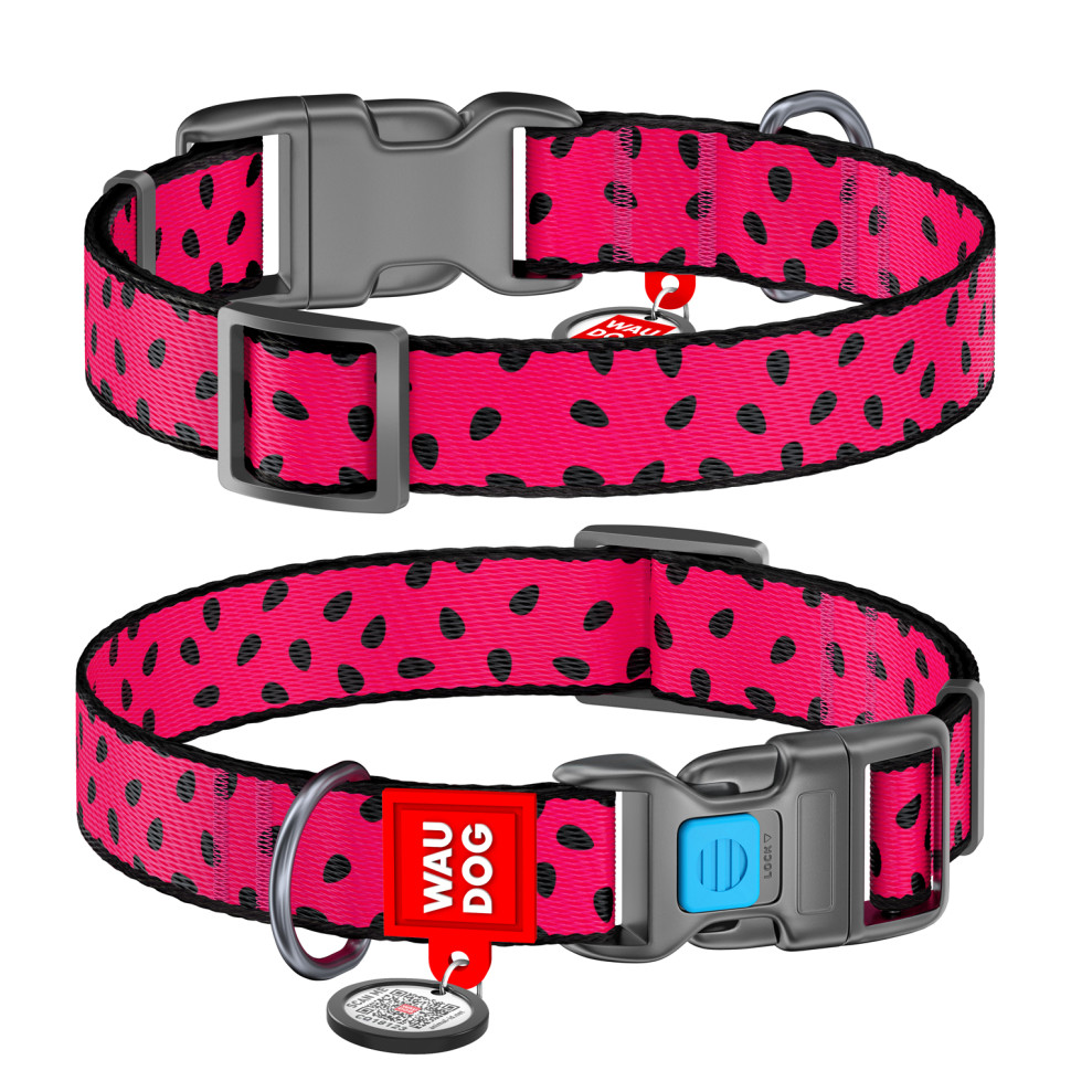Ошейник WAUDOG Nylon с QR паспортом, рисунок "Арбуз", пластиковый фастекс Разноцветный, Нейлон, Размер: S (24-40 см)