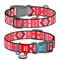 Ошейник WAUDOG Nylon с QR паспортом, рисунок "Этно красный", пластиковый фастекс Разноцветый, нейлон, Размер: M (31-49  см)