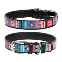 Ошейник WAUDOG Design, рисунок "Этно" Черный, кожа, Размер: L (46-60 см)