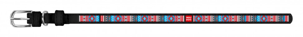 Ошейник WAUDOG Design, рисунок "Этно" Черный, кожа, Размер: L (46-60 см)
