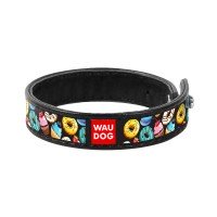 Браслет WAUDOG Design, рисунок "Пончики" Черный, кожа, 18-20  см