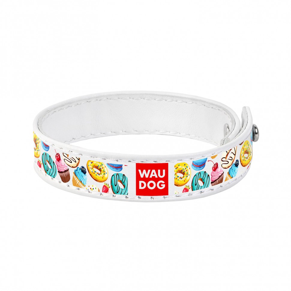 Браслет WAUDOG Design, рисунок "Пончики" Белый, кожа, 18-20  см