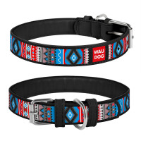 Ошейник WAUDOG Design, рисунок "Этно" Черный, кожа, Размер: XS (19-25 см)