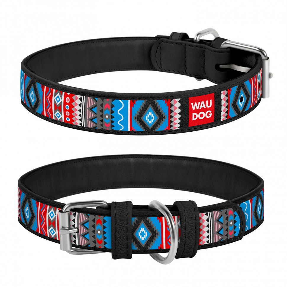 Ошейник WAUDOG Design, рисунок "Этно" Черный, кожа, Размер: XS (19-25 см)