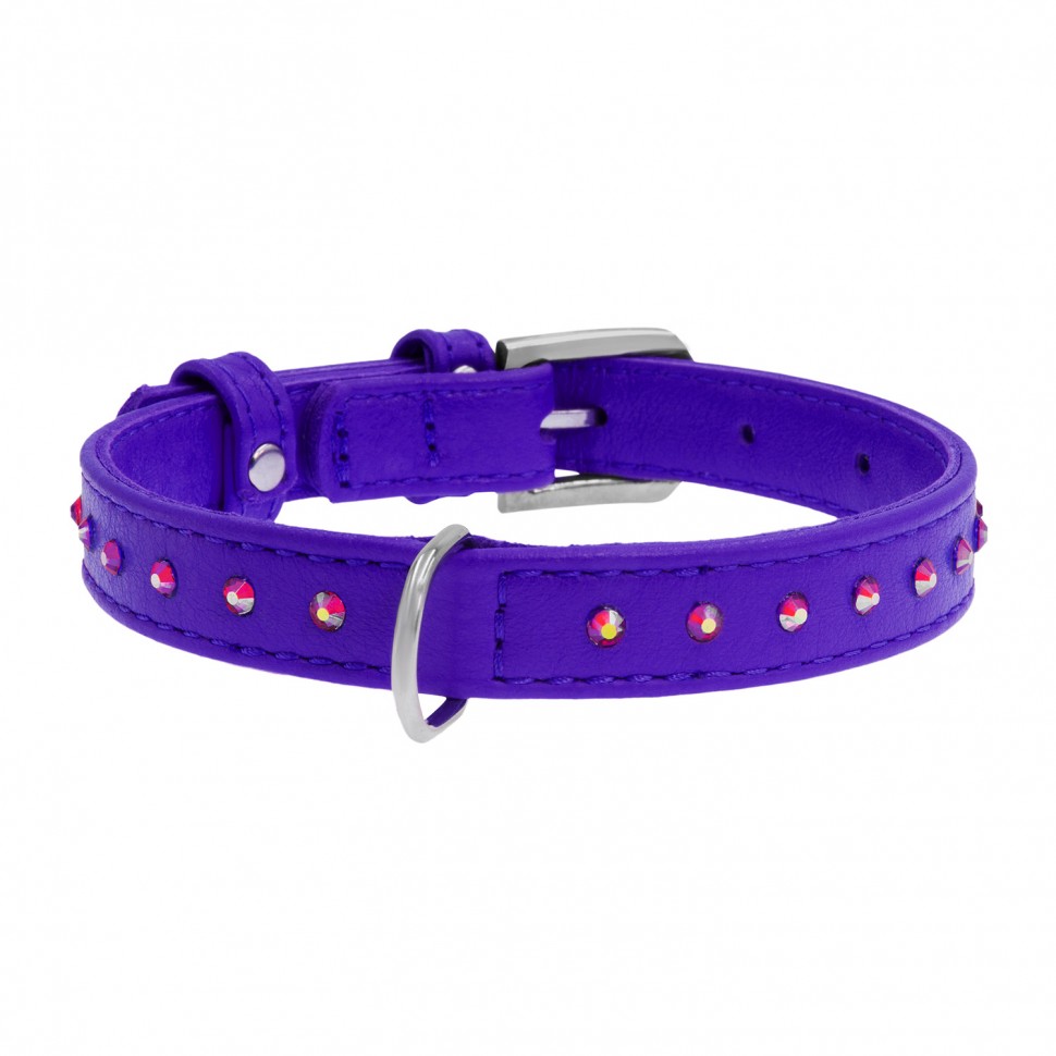 Ошейник WAUDOG Glamour с клеевыми стразами фиолетовый, кожа, Размер: XS (27-36 см)