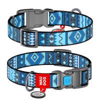 Ошейник WAUDOG Nylon с QR паспортом, рисунок "Этно синий" Разноцветый, нейлон, Размер: S (24-40  см)