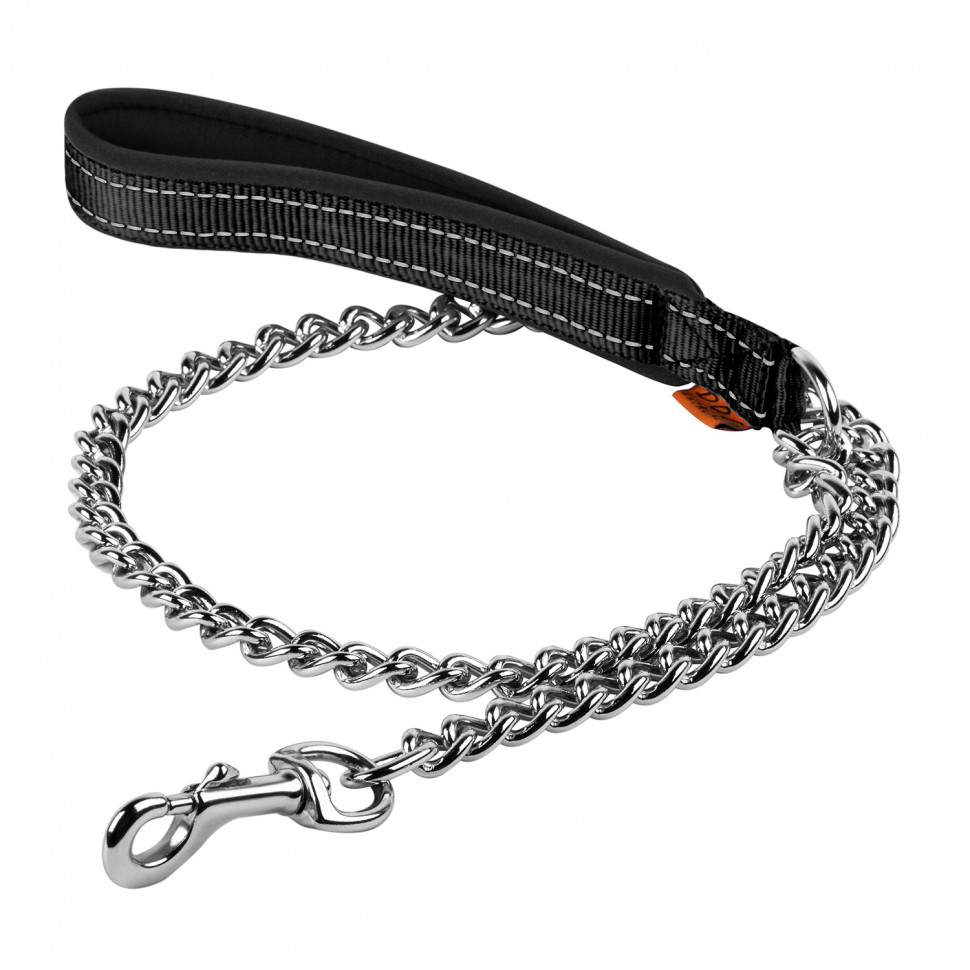 Поводок-цепь DOG Extreme с прорезиненной ручкой  черный, нейлон (112 см)