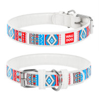 Ошейник WAUDOG Design, рисунок "Этно" Белый, кожа, Размер: XS (19-25 см)