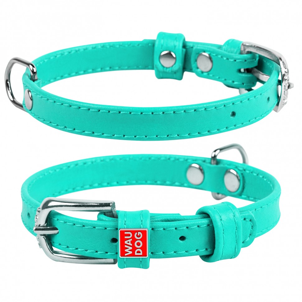 Ошейник WAUDOG Glamour без украшений  Ментоловый, кожа, Размер: XS (18-21 см)
