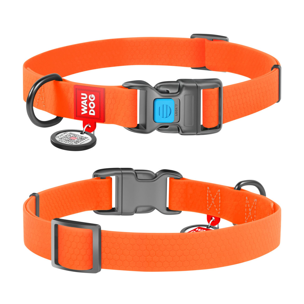 Ошейник WAUDOG Waterproof с QR паспортом, водостойкий, пластиковая пряжка-фастекс оранжевый, COLLARTEX, Размер: XS (23-35  см)