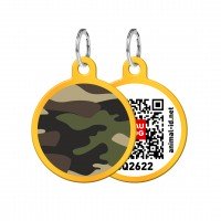 Адресник WAUDOG Smart ID с QR паспортом, рисунок "Камо", круг,  30 мм, золото