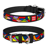 Ошейник WAUDOG Design, рисунок "Витраж"  Черный, кожа, Размер: XS (19-25  см)