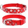 Ошейник WAUDOG Glamour с узором "Звездочка" Красный, кожа, Размер: M (38-49 см)