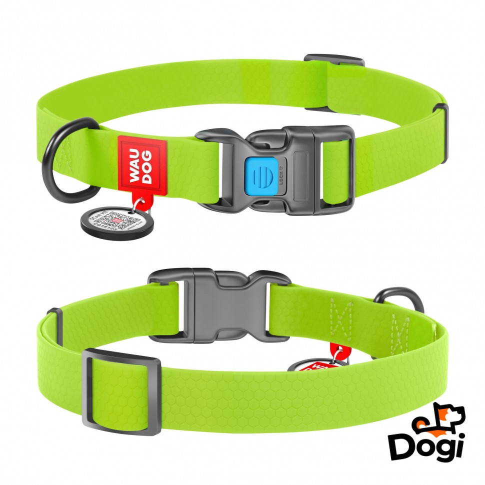 Ошейник WAUDOG Waterproof с QR паспортом, водостойкий, пластиковая пряжка-фастекс салатовый, COLLARTEX, Размер: XS (23-35  см)