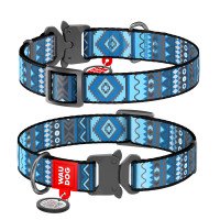 Ошейник WAUDOG Nylon с QR паспортом, рисунок "Этно синий", металлическая пряжка-фастекс  Синий, Нейлон (35-58  см)