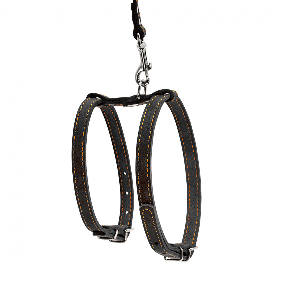 Шлея CoLLaR с поводком для мелких собак Черный, кожа, Обхват груди 93-105 см