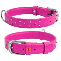 Ошейник WAUDOG Glamour с клеевыми стразами розовый, кожа, Размер: S (30-39 см)
