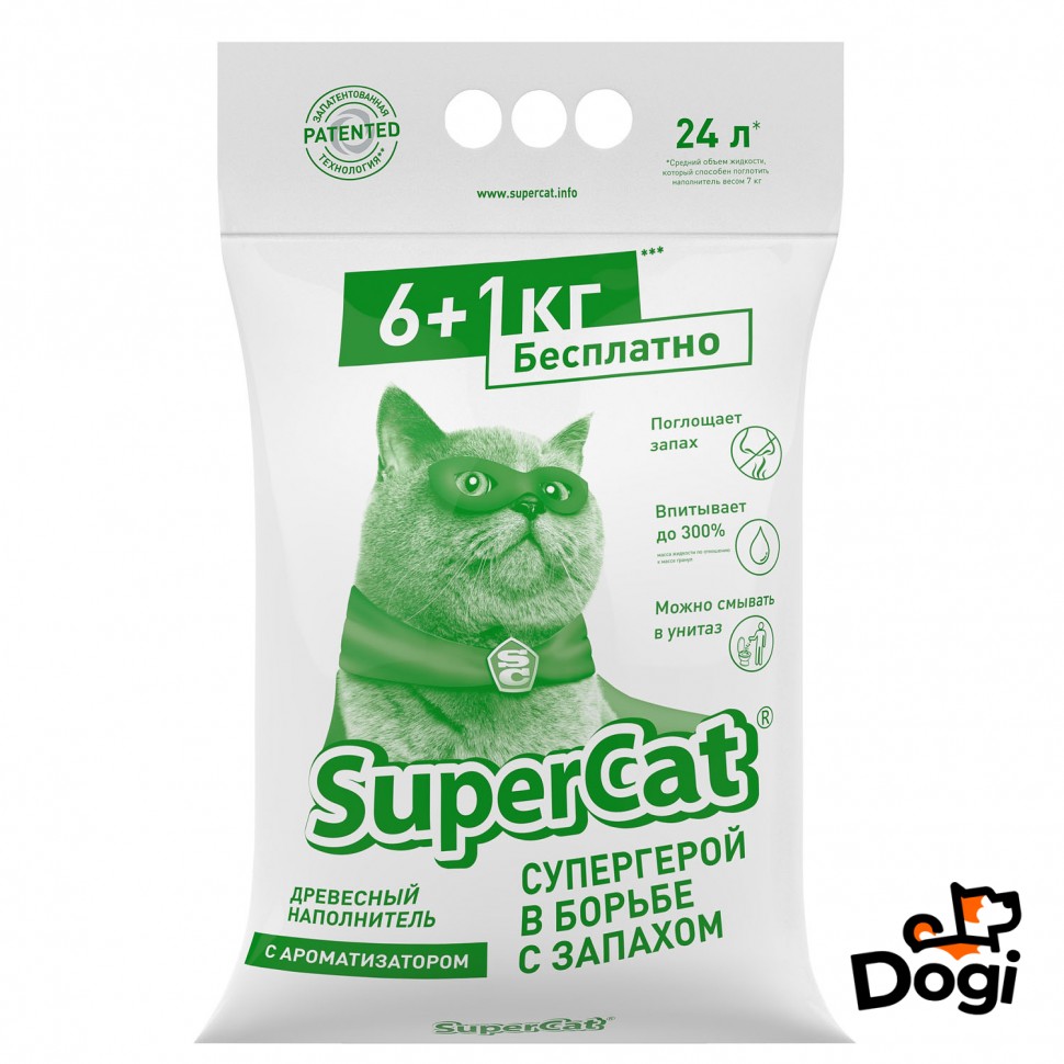 Наполнитель древесный SuperCat С АРОМАТИЗАТОРОМ, 6+1 кг, Лаванда, 3552