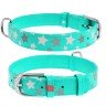 Ошейник WAUDOG Glamour с узором "Звездочка" Ментоловый, кожа, Размер: M (38-49 см)