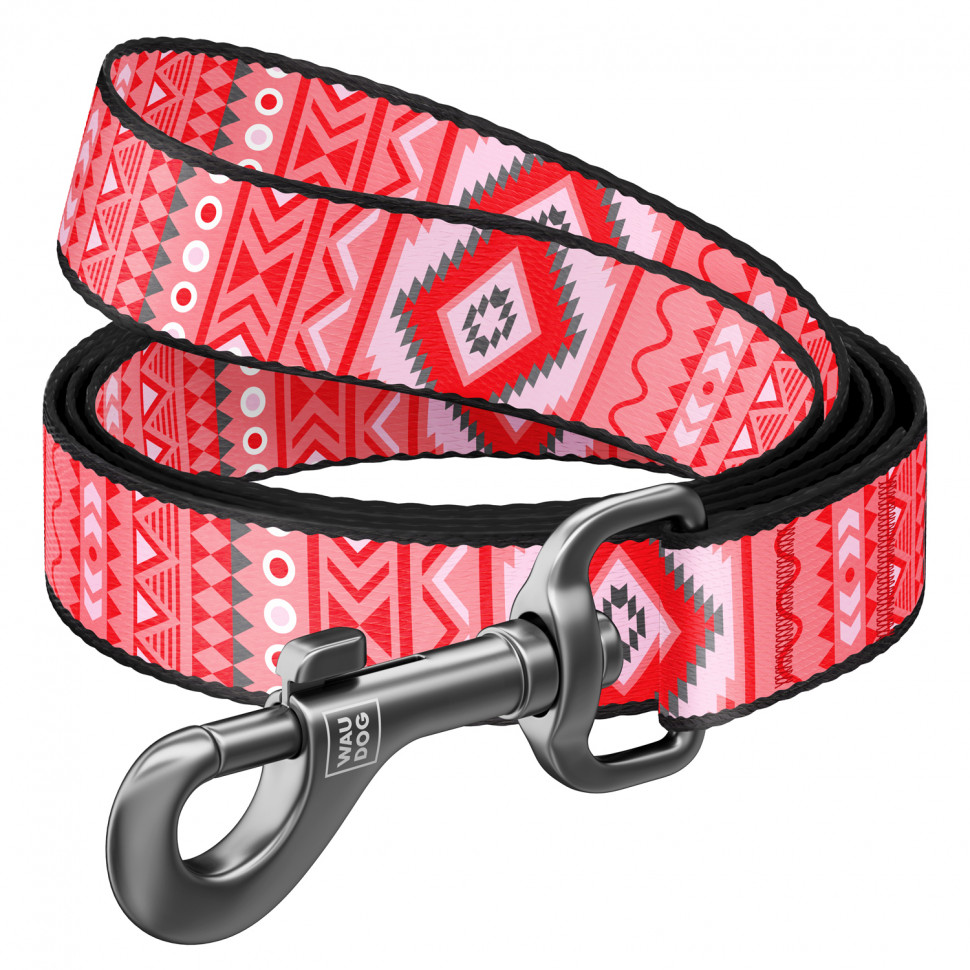 Поводок WAUDOG Nylon, рисунок  "Этно красный" Разноцветый, нейлонXS (122 см)