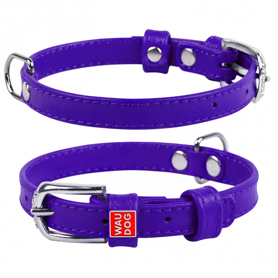 Ошейник WAUDOG Glamour без украшений  Фиолетовый, кожа, Размер: XS (19-25 см)
