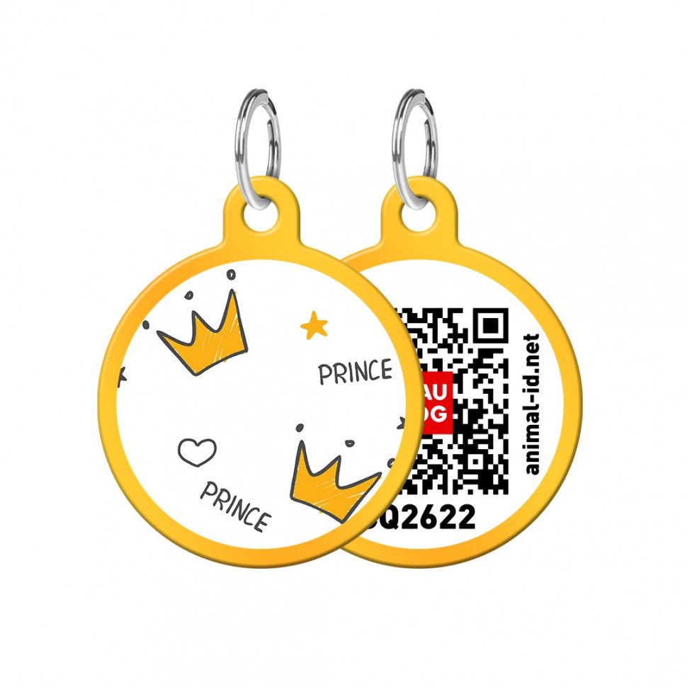 Адресник WAUDOG Smart ID с QR паспортом, рисунок "Короны", круг 30 мм, золото