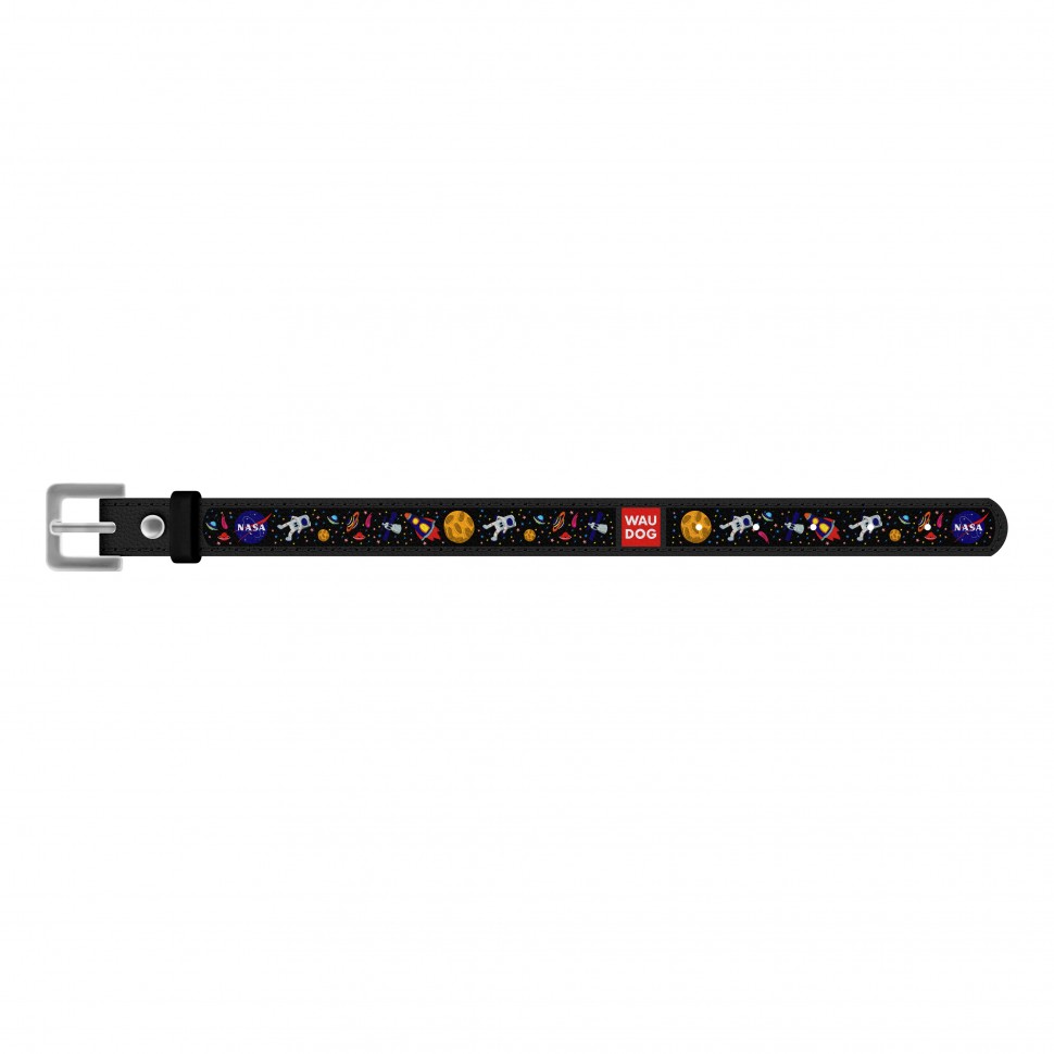 Браслет WAUDOG Design, рисунок "NASA"  черный, кожа, 17-23  см