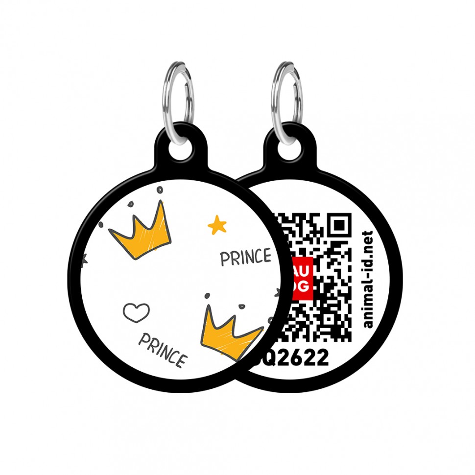 Адресник WAUDOG Smart ID с QR паспортом, рисунок "Короны", круг 30 мм, черный