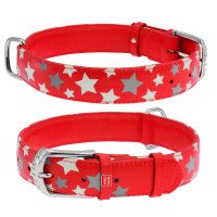Ошейник WAUDOG Glamour с узором "Звездочка" Красный, кожа, Размер: L (46-60 см)
