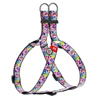 Шлея WAUDOG Nylon с QR паспортом, рисунок "Волшебные цветы"  Разноцветный, нейлон, Обхват груди 40-55 см