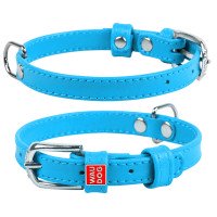 Ошейник WAUDOG Glamour без украшений  Голубой, кожа, Размер: XS (21-29 см)