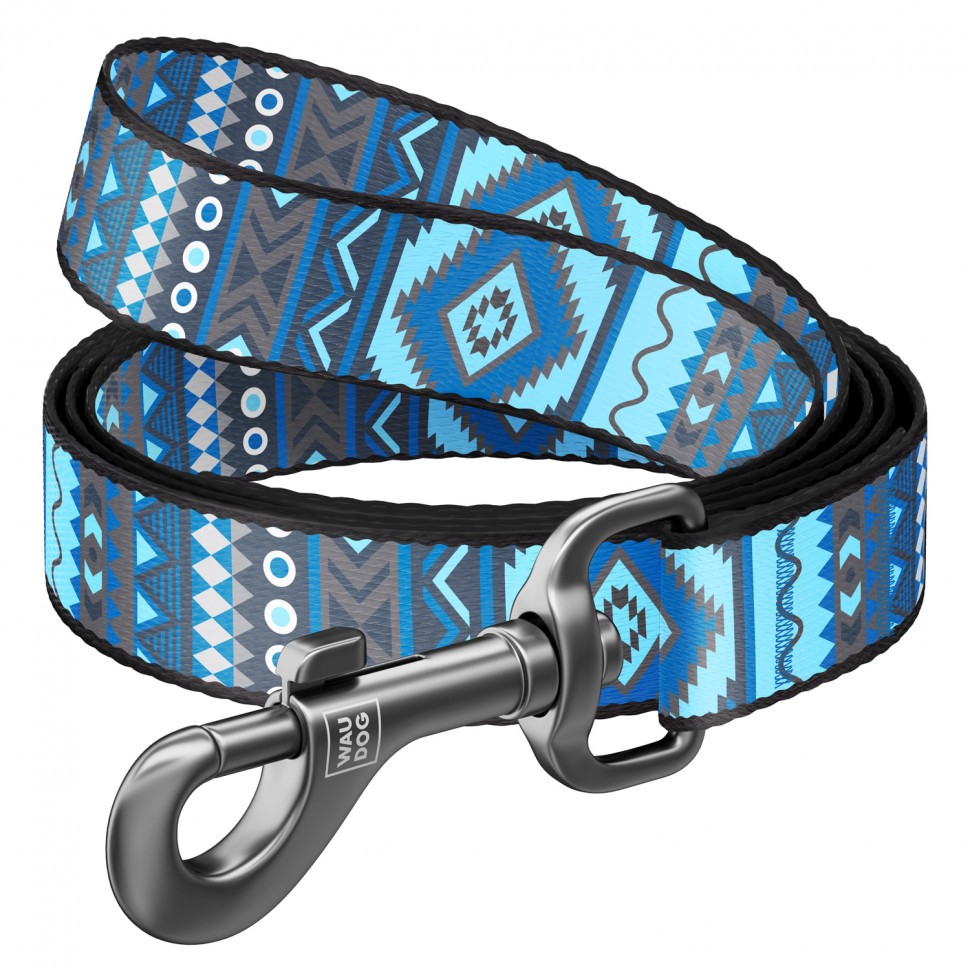Поводок WAUDOG Nylon, рисунок  "Этно синий" Разноцветый, нейлонS (122 см)