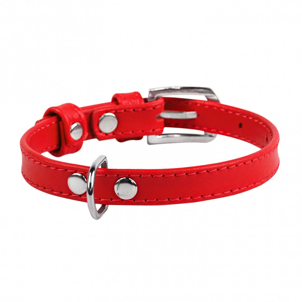 Ошейник WAUDOG Glamour без украшений  Красный, кожа, Размер: XS (21-29 см)
