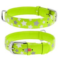 Ошейник WAUDOG Glamour с узором "Звездочка" Салатовый, кожа, Размер: L (46-60 см)
