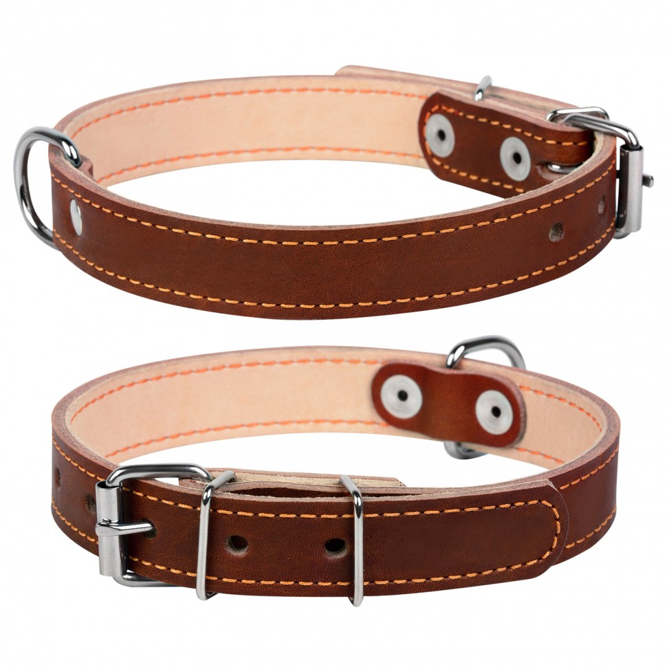 Ошейник двойной CoLLaR коричневый, кожа, Размер: xs (27-35 см)