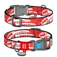 Ошейник WAUDOG Nylon с QR паспортом, рисунок "Бэтмен", пластиковая пряжка-фастекс  Разноцветный, Нейлон, Размер: L (35-58 см)