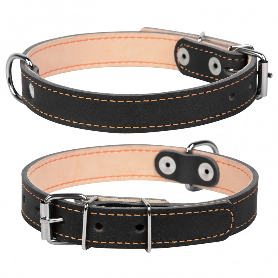 Ошейник двойной CoLLaR черный, кожа, Размер: s (32-40 см)