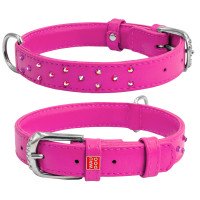 Ошейник WAUDOG Glamour с клеевыми стразами розовый, кожа, Размер: M (38-49 см)