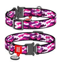 Ошейник WAUDOG Nylon с QR паспортом, рисунок "Розовый камо", металлическая пряжка-фастекс   Разноцветный, Нейлон, Размер:  (35-58  см)