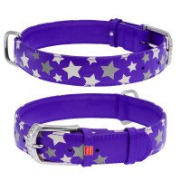 Ошейник WAUDOG Glamour с узором "Звездочка" Фиолетовый, кожа, Размер: L (46-60 см)
