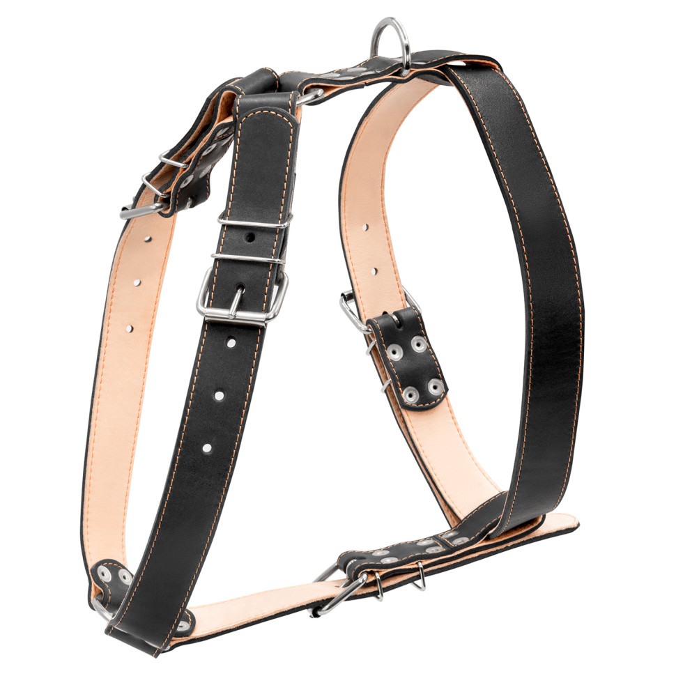Шлея двойная CoLLaR для крупных собак черный, кожа, Обхват груди 87-102 см