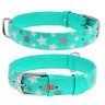 Ошейник WAUDOG Glamour с узором "Звездочка" Ментоловый, кожа, Размер: L (46-60 см)
