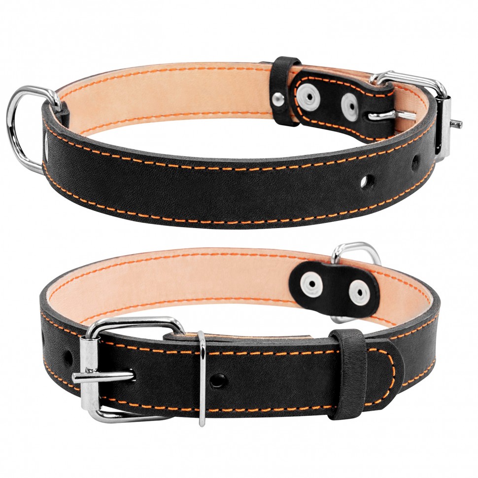 Ошейник двойной CoLLaR черный, кожа, Размер: M (38-50 см)