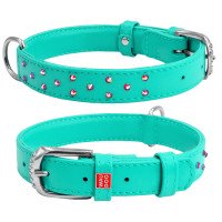 Ошейник WAUDOG Glamour с клеевыми стразами Ментоловый, кожа, Размер: M (38-49 см)