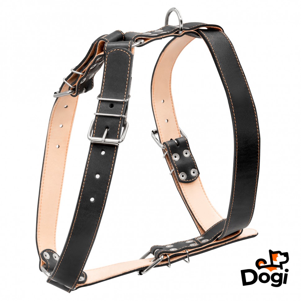 Шлея двойная CoLLaR для крупных собак черный, кожа, Обхват груди 69-81 см